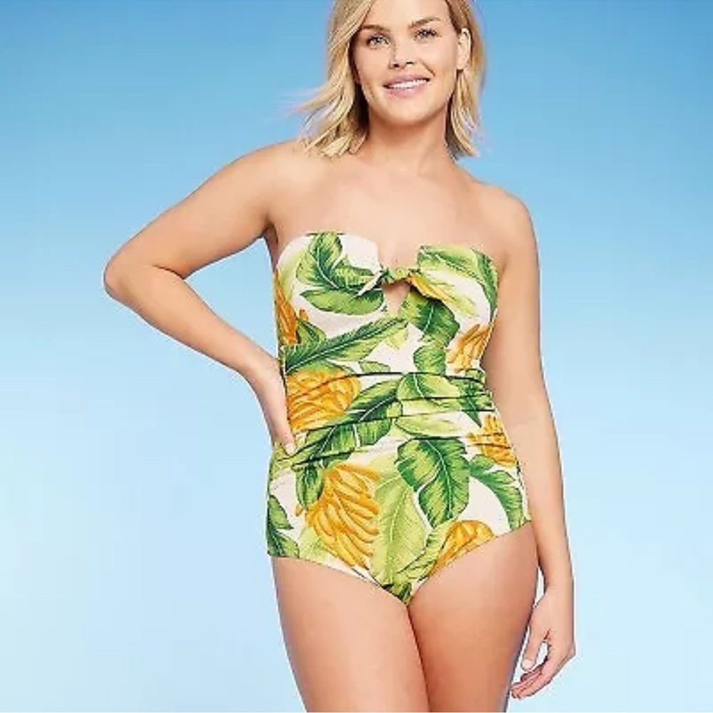 Kona Sol Women's Bandeau One Piece Swimsuit Full Coverage Swimwear M,L nwt